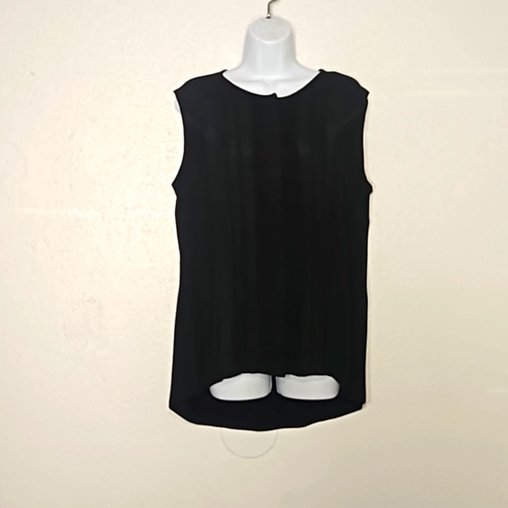 DG2 Black Sleeveless Pintuck Pleated Sheer Mix Media Hi/lo Hem Blouse Ta…